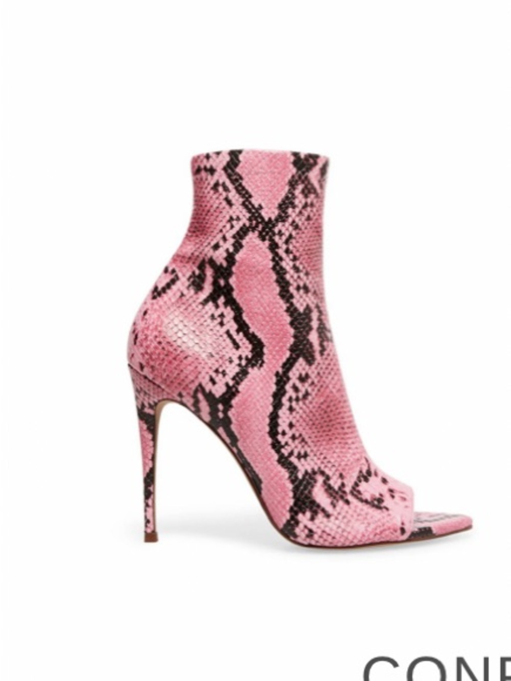 Steve Madden Conflict Pink Snake-Print Open-Toe Stiletto Bootie